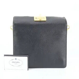 Prada Saffiano Leather Clutch Bag Hand Pouch Card Blue Gray